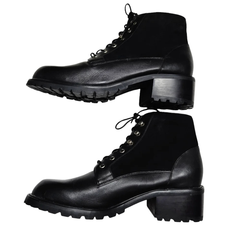 Jones New York Sport Women Sz 10 Black Leather Chunky Heel‎ Lace-up Ankle Bootie